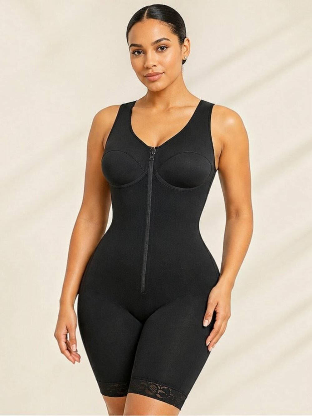 Full Body Front Zip Shapewear Bodysuit Built-In Bra Tummy Control Butt Lift